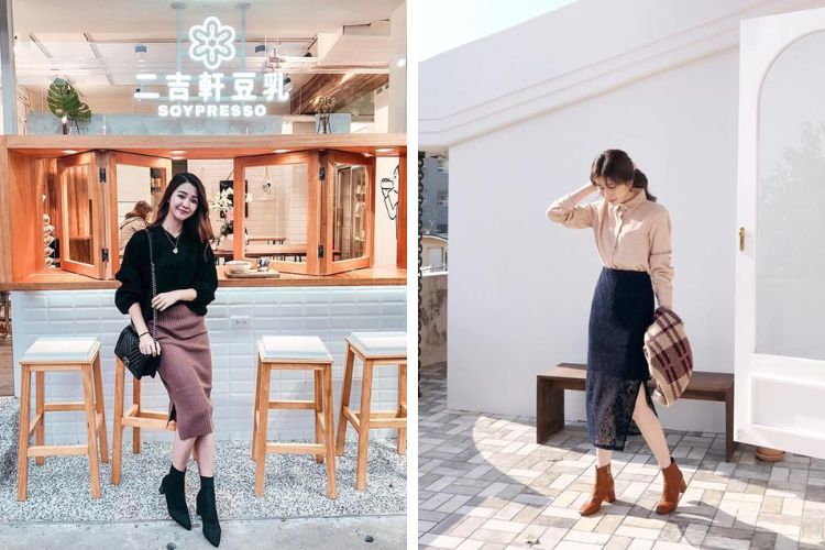 Phối đồ với chân váy ôm dài thoải mái đi chơi