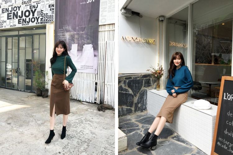 Phối đồ với chân váy ôm dài phù hợp đi làm