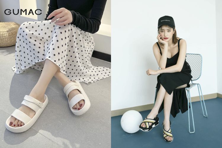 Phối đầm maxi với dép bánh mì nữ