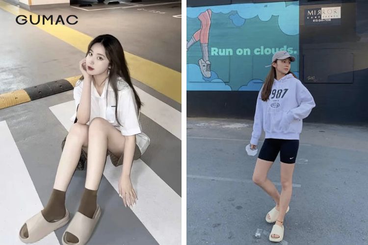 Phối quần short với dép nữ bánh mì