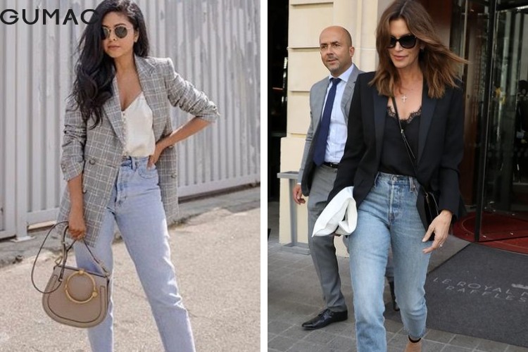 phối áo blazer với quần baggy nữ