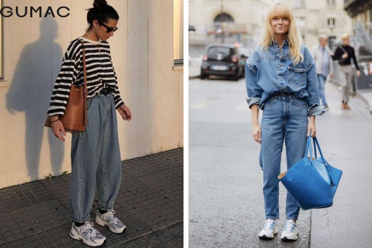 phối quần baggy jeans với giày thể thao