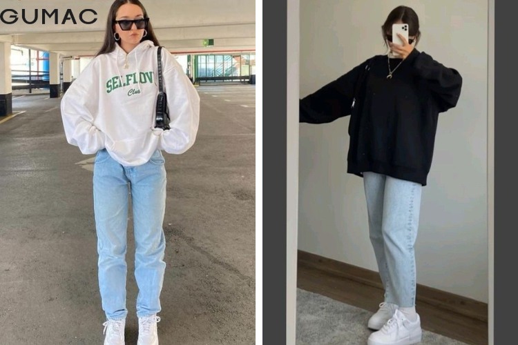 phối quần baggy với áo hoodie