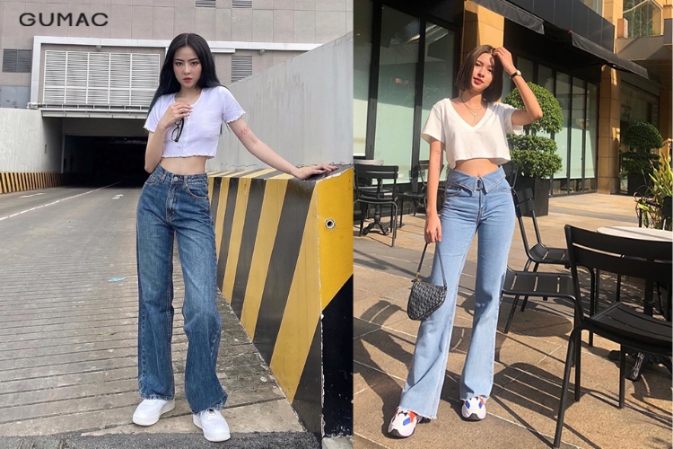 Áo croptop cộc tay + quần ống rộng