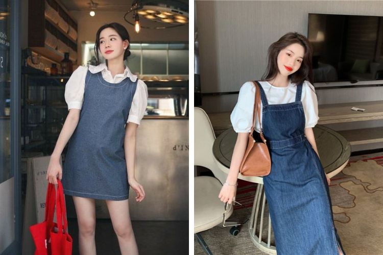 phối đồ cùng váy yếm và áo tay ngắn