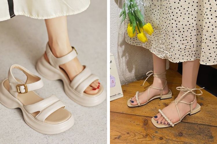 phối sandals cùng váy yếm