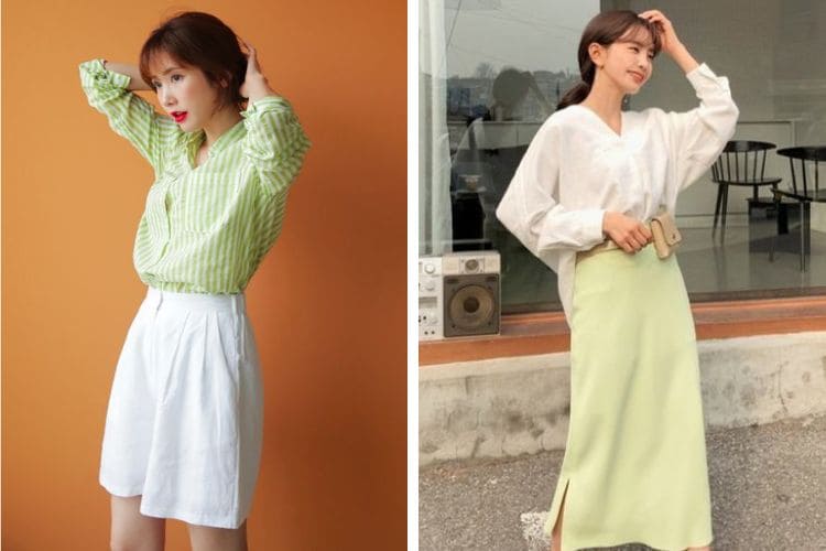 Cách phối màu xanh bơ với váy đầm sành điệu