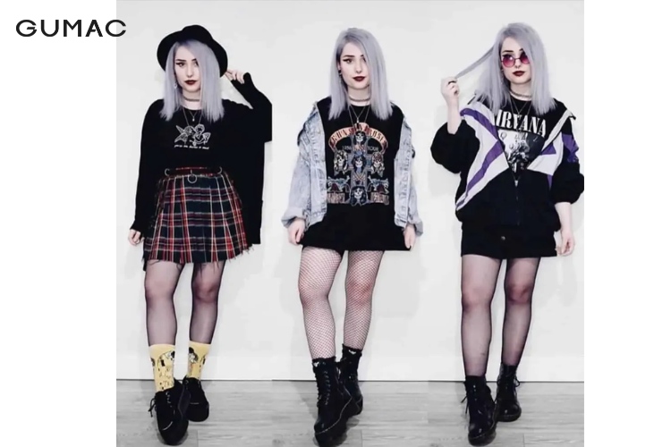 Mặc áo thun oversize phối nhiều lớp với grunge