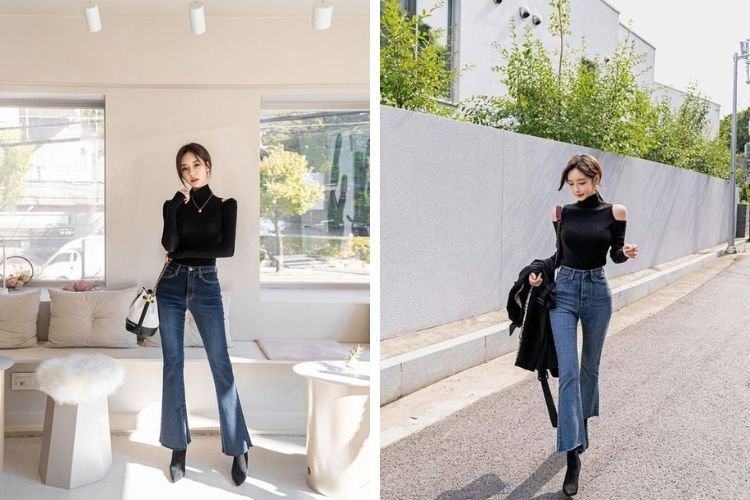 Quần ống loe phối với boots