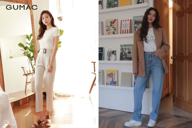 Mix quần tây ôm với áo thun