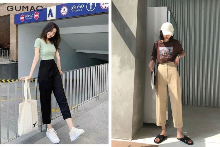 Quần tây baggy áo thun nữ