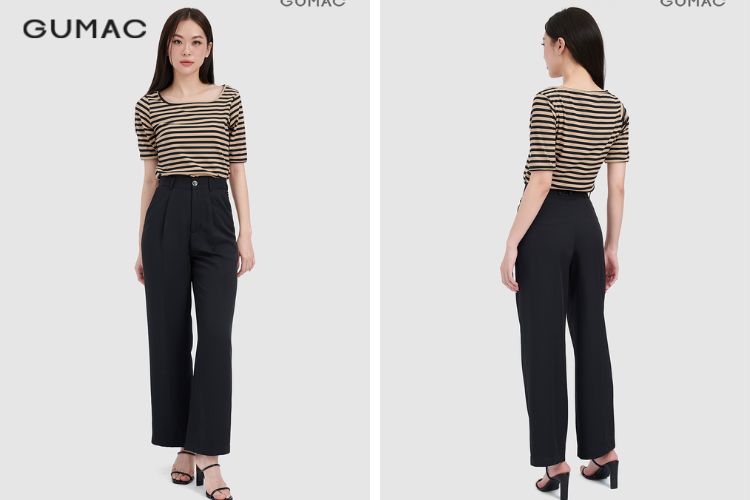 Quần tây ống rộng mix áo thun