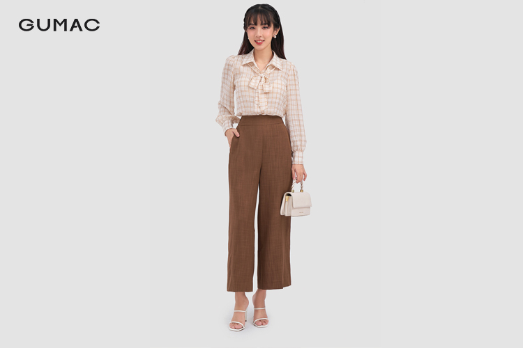Quần tây nữ ống rộng lưng cao
