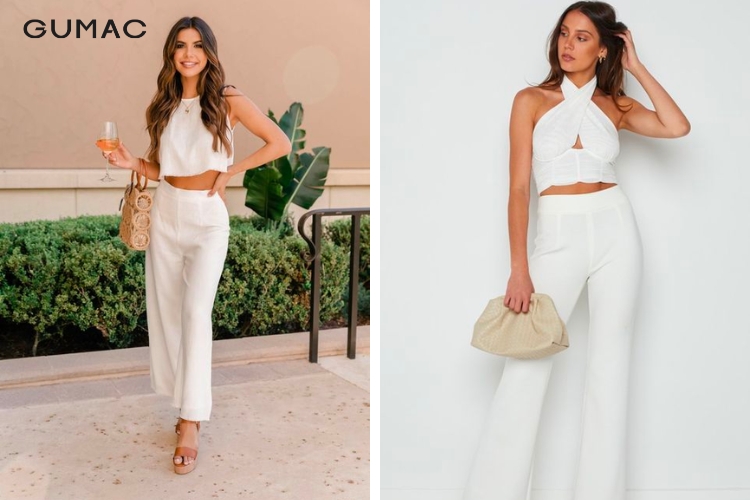 Phối quần trắng với áo croptop năng động