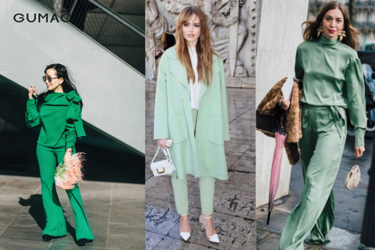 Mix cả bộ màu xanh lá cây theo style ton-sur-ton