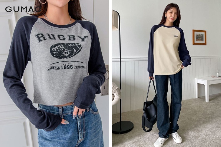 Thời trang áo raglan cùng quần jean dài thanh lịch
