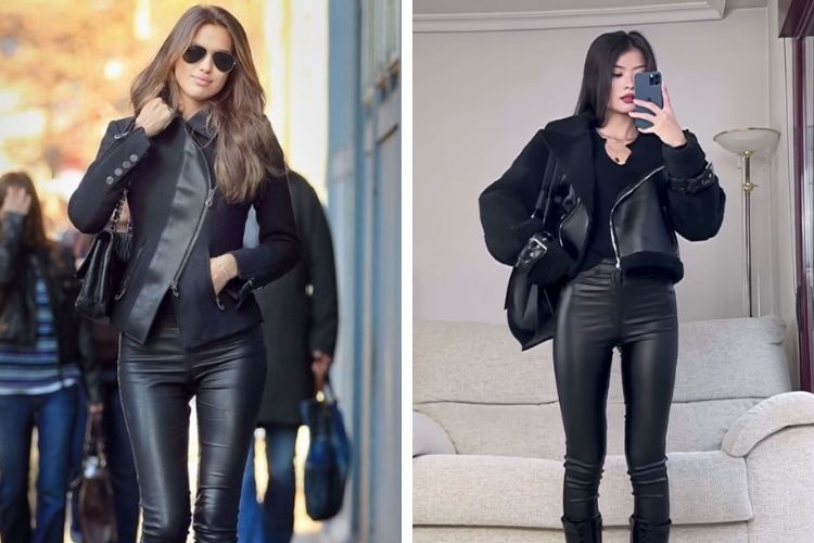 Áo khoác da phối quần skinny