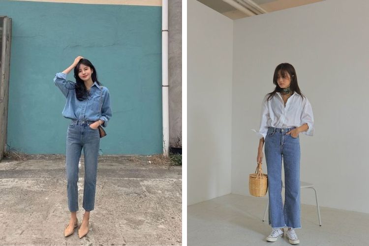 Áo sơ mi oversized phối quần jean