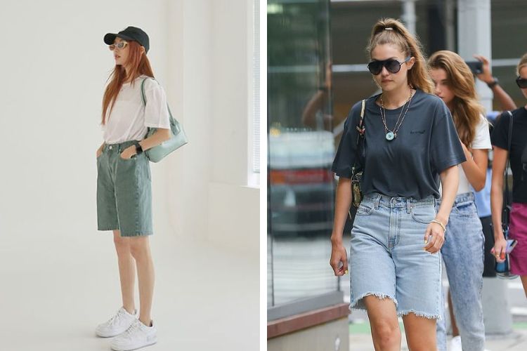 Áo thun form rộng phối quần short jean