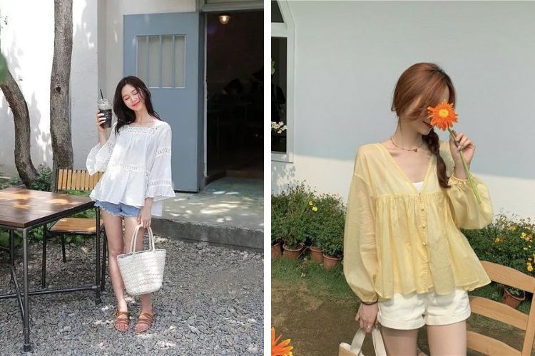 Áo voan xòe phối quần short