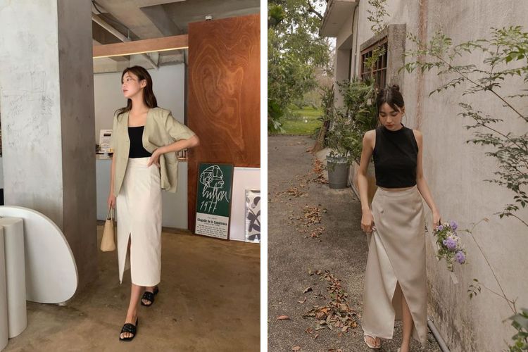 Váy dài phối áo croptop