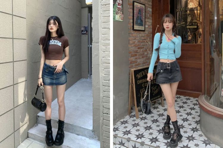 Áo croptop phối quần giả váy