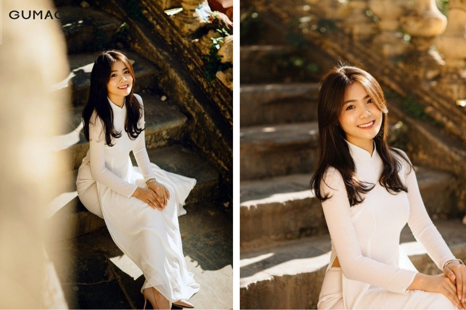 tao dang chup anh o cau thang mac ao dai