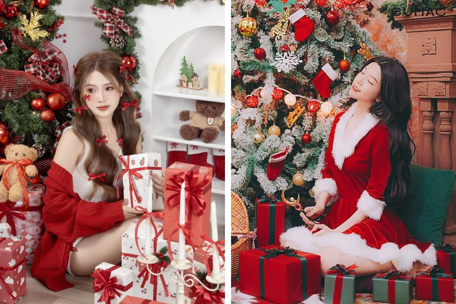 tao dang chup anh noel voi cac hop qua xung quanh