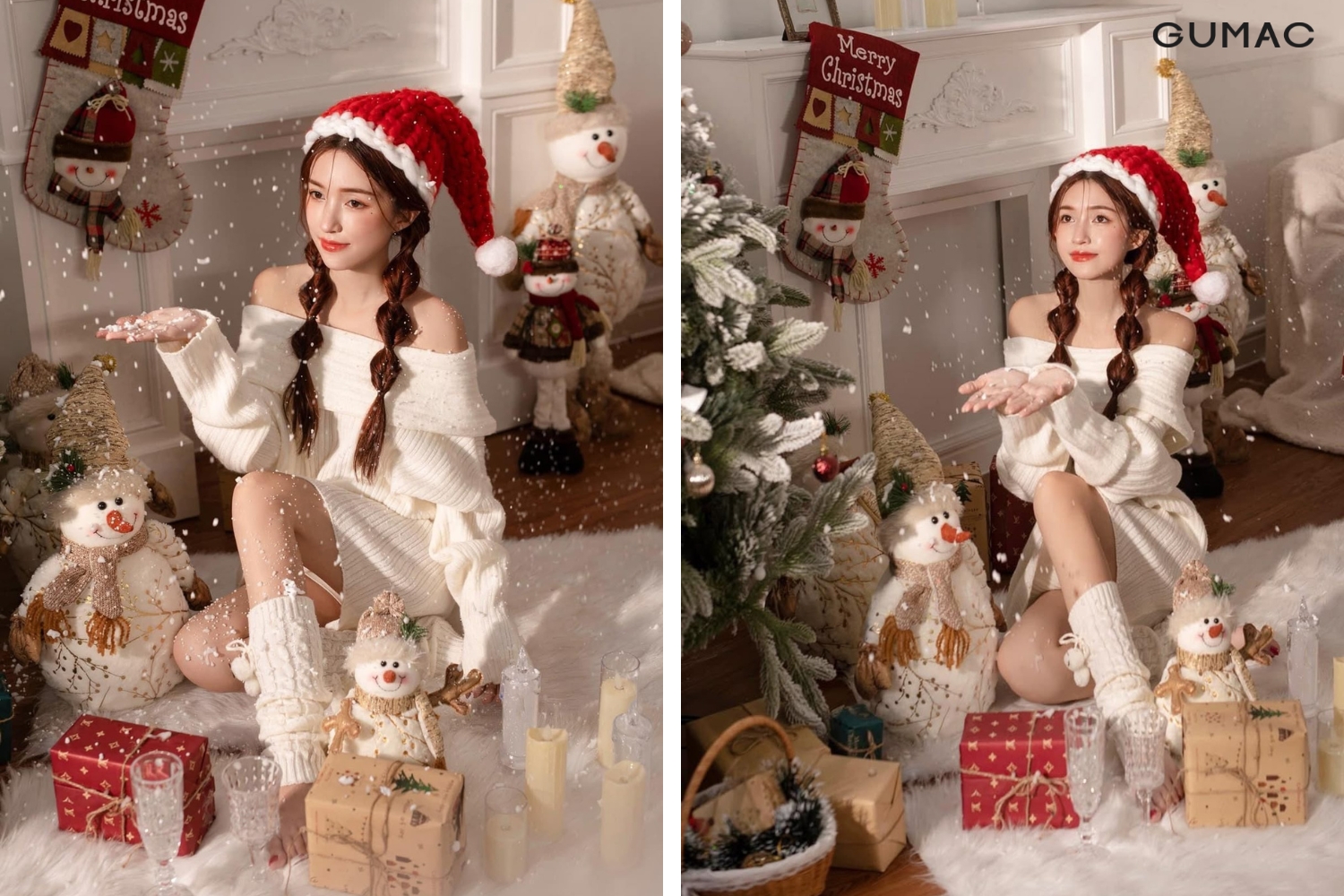 pose dang chup anh noel cung nguoi tuyet
