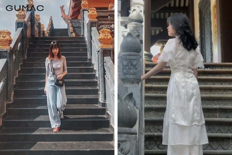 Cách tạo dáng chụp ảnh ở chùa trên bậc thang