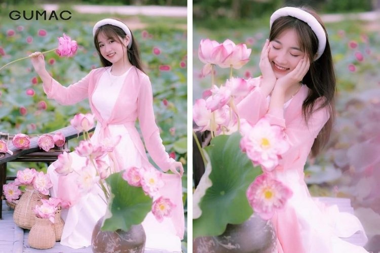 Tạo dáng chụp ảnh cùng hoa sen