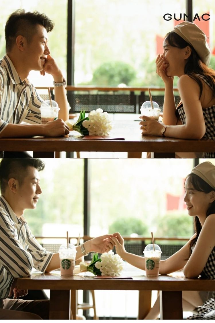 cap doi ngoi doi dien va cung cung ly cafe