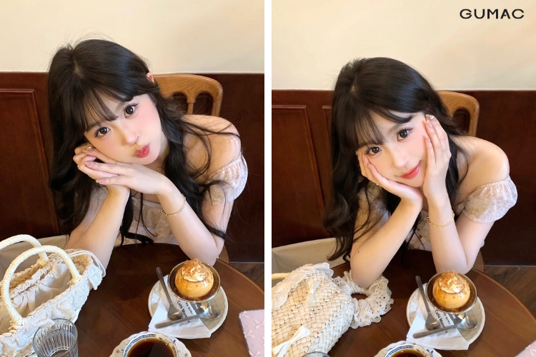 pose dang tay dat len ma de thuong chup anh quan ca phe dep