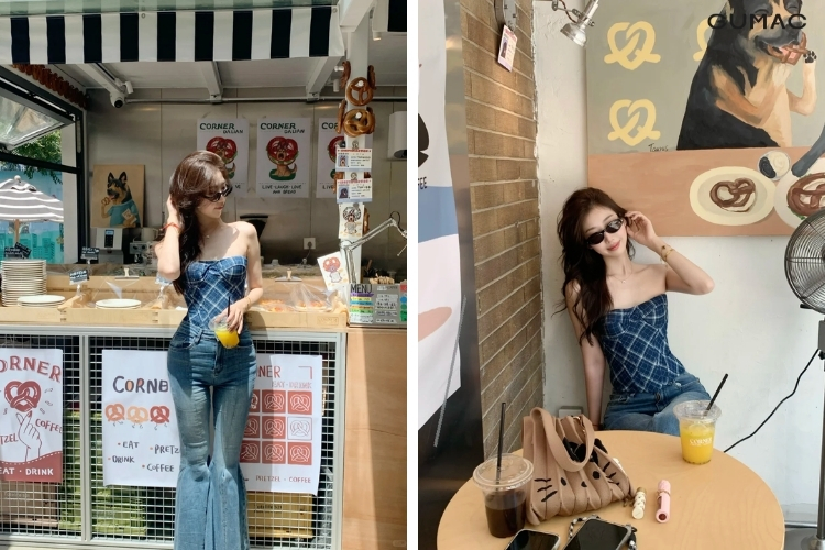 pose dang vuot toc nhe nhang khi chup anh o quan ca phe