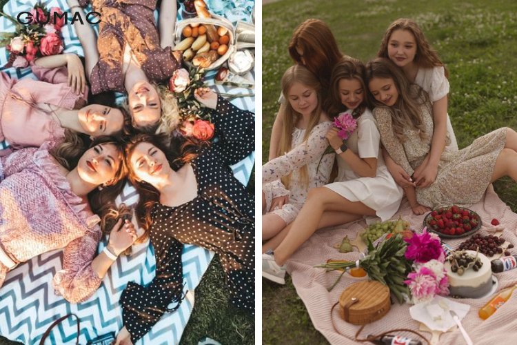 Chụp ảnh picnic cùng nhóm bạn