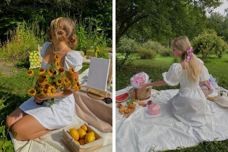 Chụp ảnh picnic từ phía sau lưng lấy trọn phong cảnh
