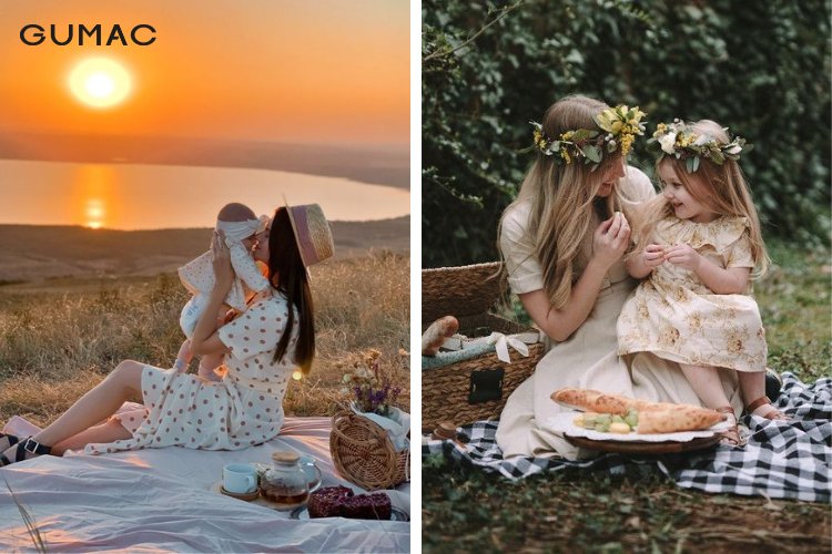 Tạo dáng chụp ảnh picnic cho bé