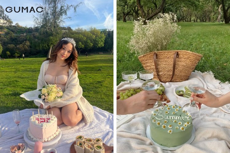 Tạo dáng chụp ảnh sinh nhật picnic
