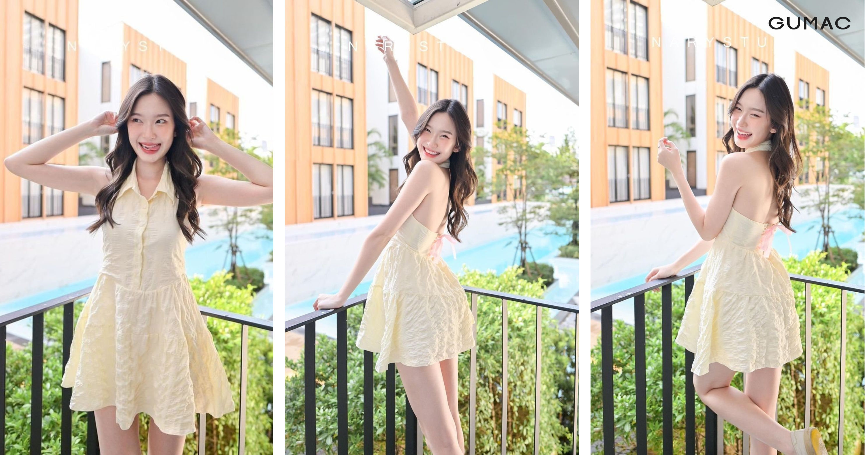 pose dang chup anh ngoai ban cong tai nha