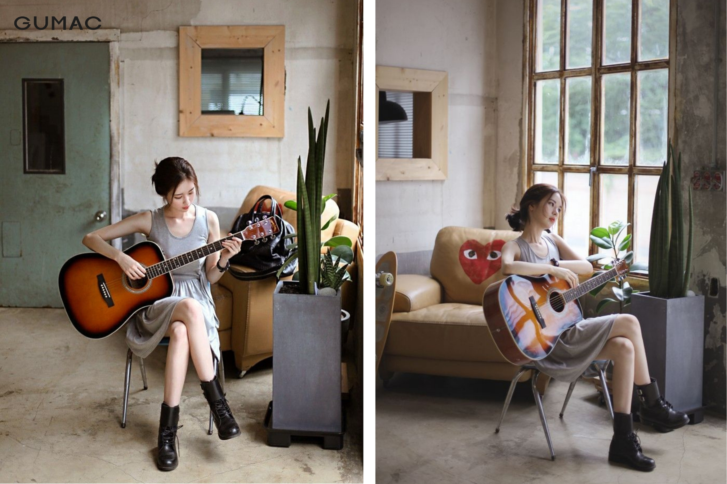 tao dang chup anh trong nha cung guitar