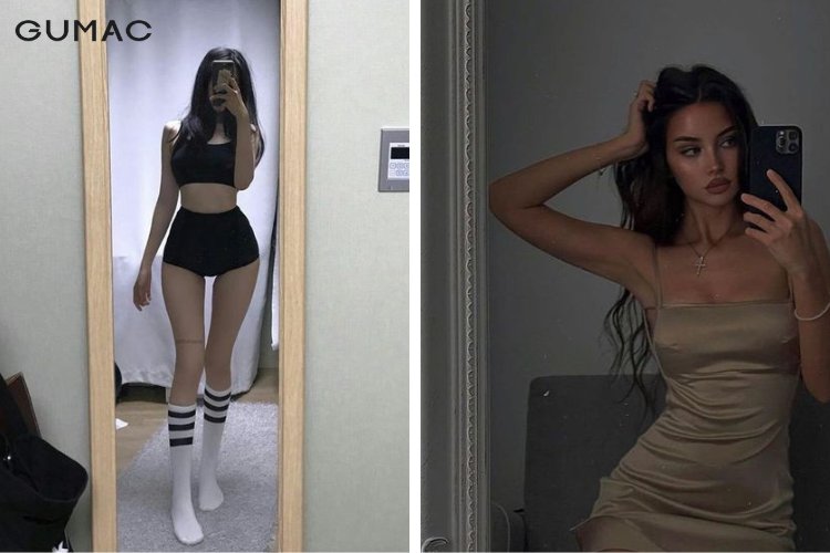 Tạo dáng trước gương khoe body