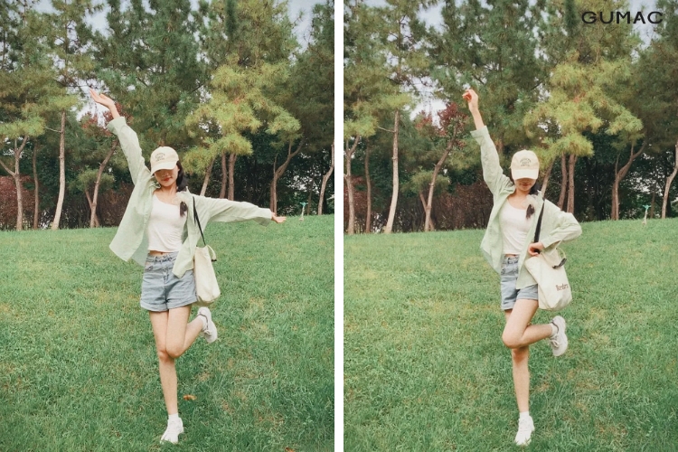 tao dang dung hinh chu h chup hinh voi mu luoi trai