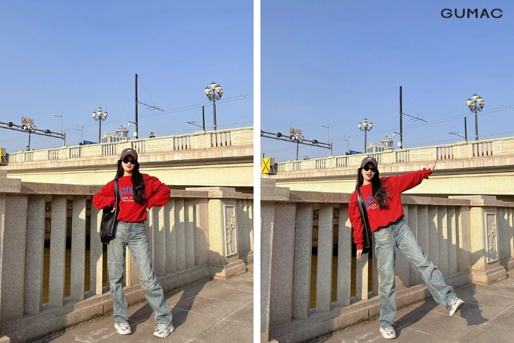 tao dang chup anh voi mu luoi trai dung chan chu a