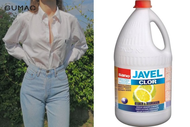 Dùng thuốc tẩy Javel loại bỏ vết bẩn áo sơ mi
