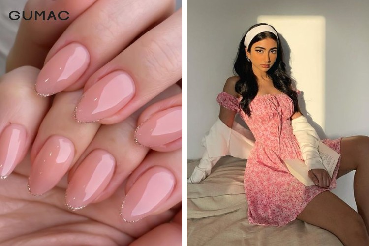Phối đồ với màu nail hồng phấn