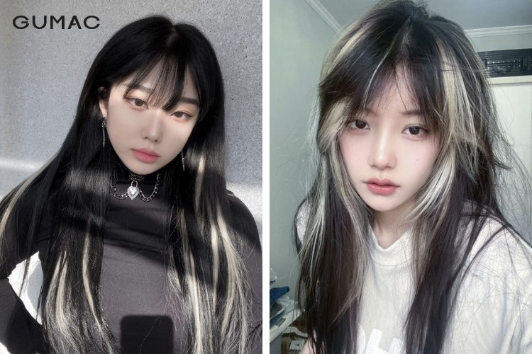 Màu tóc nữ đen highlight bạch kim