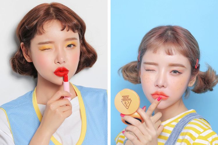 tóc mái ngố trên chân mày với tóc ngắn uốn