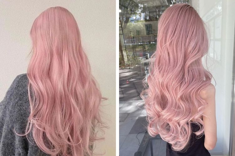 Tóc dài màu hồng pastel pha beige
