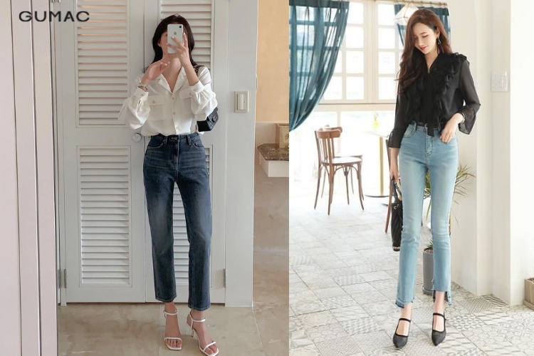 Tóc ngắn mặc gì đẹp? Quần jeans dài cùng áo sơ mi 