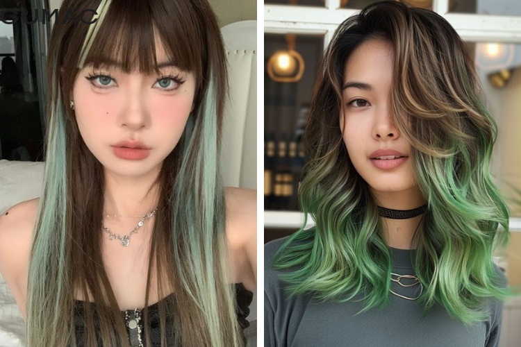 Toc mau den nau gay soi xanh matcha